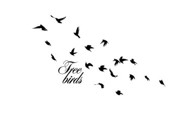 Uçan bir kuş sürüsü. Vektör illüstrasyonu