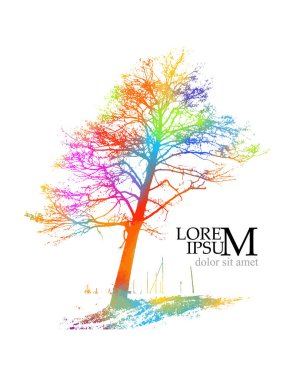 Bir ağacın çok renkli soyut silueti. Vektör illüstrasyonu
