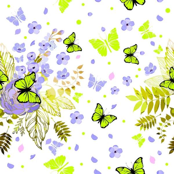 Multicolore fond sans couture de fleurs avec des papillons. Illustration vectorielle — Image vectorielle