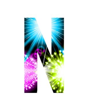 Maytap havai fişek mektup beyaz arka plan üzerinde izole. Vektör tasarım ışık efekti alfabe. N harfi