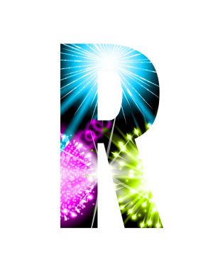 Maytap havai fişek mektup beyaz arka plan üzerinde izole. Vektör tasarım ışık efekti alfabe. R Harfi