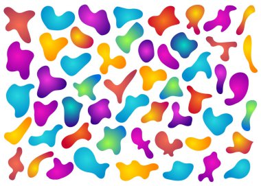 İzole elementleri ayarla. Işıldayan renklerin tasarım paleti. Modern soyut desen, renkli sıvı boya tasarımı. Gradyan fütürist şekiller. Moda sanat vektörü arka planı