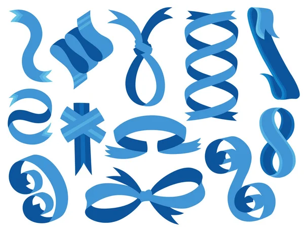 Collection de rubans vectoriels bleus. Formes isolées pour cadeaux ou accessoires. Arc et décoration pour app et web. Étiquettes et rubans éléments vectoriels — Image vectorielle