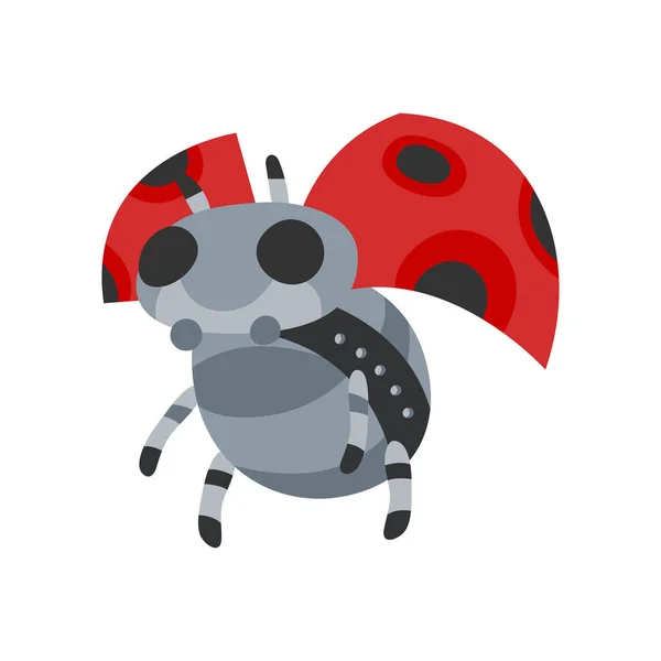 Coccinella robotica meccanica del fumetto vettoriale. Androidi giocattolo con intelligenza artificiale, animale domestico per i giochi. Creatura prodotta da persone. Futuristica tecnologia animale domestico artificiale amico — Vettoriale Stock