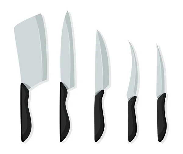 Diferentes tipos de cuchillos para chefs, icono de cuchillo para carnicería. Juego de cuchillos carniceros para carnicería de diseño. Cuchillos de cocina vectoriales realistas aislados — Vector de stock