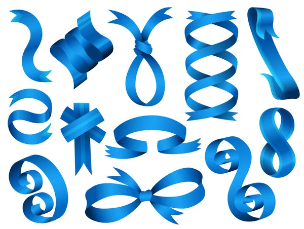 Colección de cintas vectoriales azules. Formas aisladas para regalos o accesorios. Arco y decoración para app y web. Etiquetas y cintas elementos vectoriales — Archivo Imágenes Vectoriales
