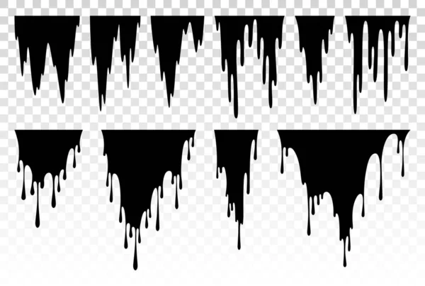 Sıvı boya damlıyor. Yağ lekesi. Siyah mürekkep izi, sıvı lekesi. Soyut kütle. Şeffaf arkaplanda vektör illüstrasyonu — Stok Vektör
