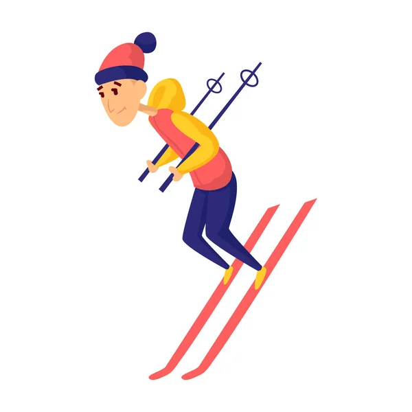 Векторный лыжник. Мужской элемент лыжного дизайна изолирован на белом фоне. Зимний спортсмен на лыжном курорте. Зимние виды спорта. Катание на лыжах с холма — стоковый вектор