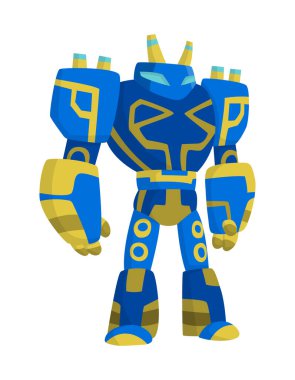 Komik çizgi film robotu. Sevimli retro robot. Çocuklar için robot. Kolları olan dost canlısı robot karakter. Oyuncak karakter gelecekteki yapay robot makine cyborg vektör çizimi