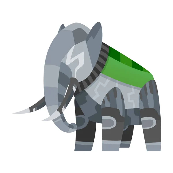 Vector de dibujos animados mecánico elefante robótico. Juguete androides con inteligencia artificial, mascota para juegos. Criatura producida por personas. Tecnología futurista de amigo mascota artificial — Vector de stock