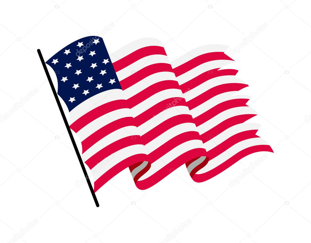 Waving flag of the United States of America. Illustration of wavy American Flag. National symbol, American flag on white background - vector illustration