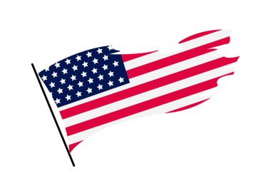 Amerika Birleşik Devletleri bayrağı sallıyor. Dalgalı Amerikan Bayrağı tasviri. Ulusal sembol, beyaz arkaplanda Amerikan bayrağı - vektör illüstrasyonu