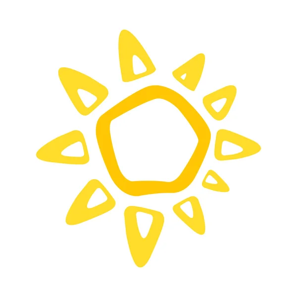 Мила смішна ікона сонця. Яскравий і красивий мультиплікаційний персонаж. Абстрактна жовта сонячна форма. Рука намальована каракулевим сонцем. Значок логотипу сонця. Векторна ілюстрація — стоковий вектор
