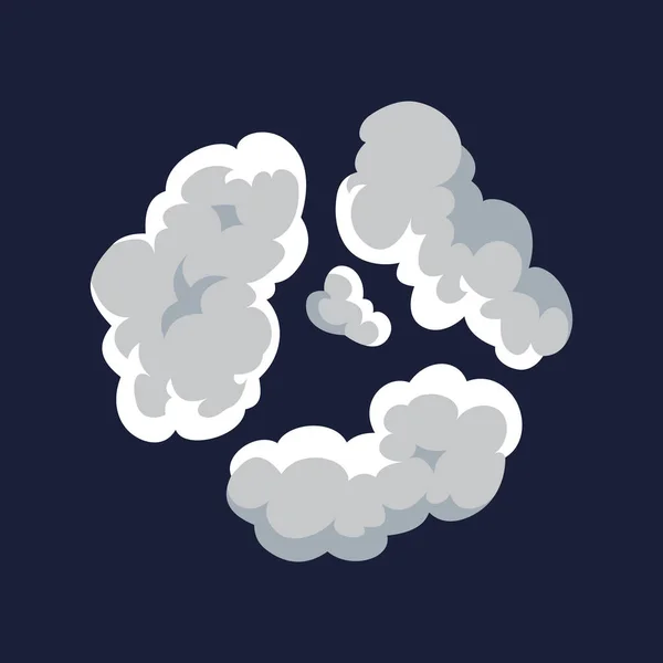 Σχηματισμός κινουμένων σχεδίων νέφους καπνού. Βόμβα. Παφλασμός ομίχλης. Σύννεφα ατμού, υδαρείς ατμοί ή στοιχεία έκρηξης σκόνης — Διανυσματικό Αρχείο