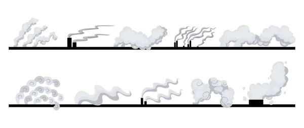 Tubi di fabbrica o centrali elettriche impostati inquinano l'aria. Fumo dalle tubature. Illustrazione vettoriale in stile piatto isolato su sfondo bianco — Vettoriale Stock