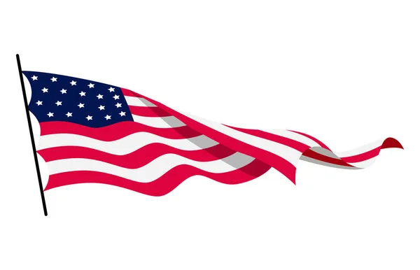 Zwaaien vlag van de Verenigde Staten van Amerika. Illustratie van golvende Amerikaanse vlag. Nationaal symbool, Amerikaanse vlag op witte achtergrond - vector illustratie — Stockvector