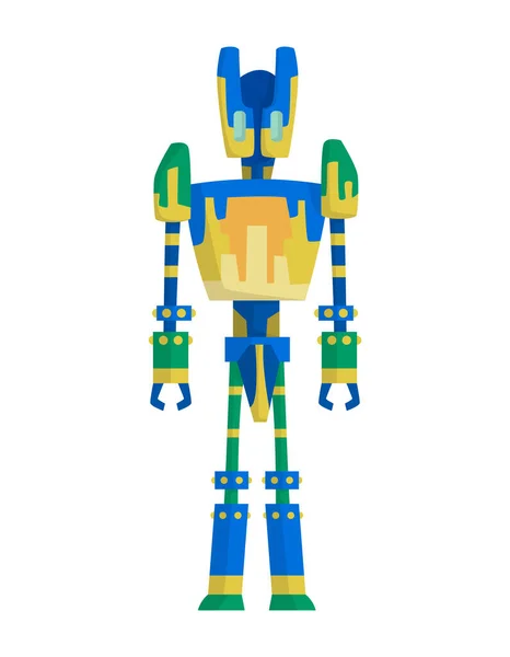 Funny cartoon robot. Cute retro robot. Robotic for children. Friendly android robot character with arms. Toy character future artificial robotics machine cyborg vector illustration — Stock Vector