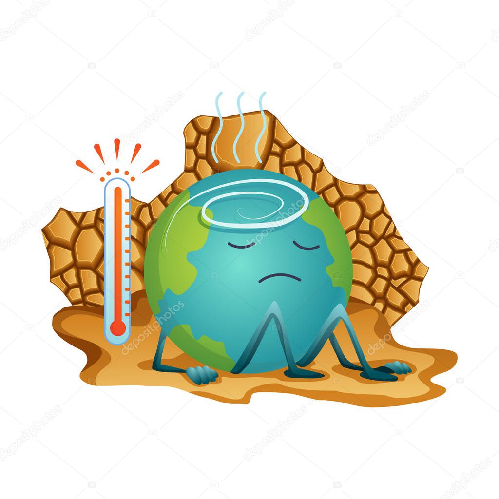 Earth Global Warming Vector Planet Thermometer With Scale Showing Red Color Warning Ecology Poster Concept Global Drought Poorly Globe Character Of Cartoon Earth Premium Vector In Adobe Illustrator Ai Ai