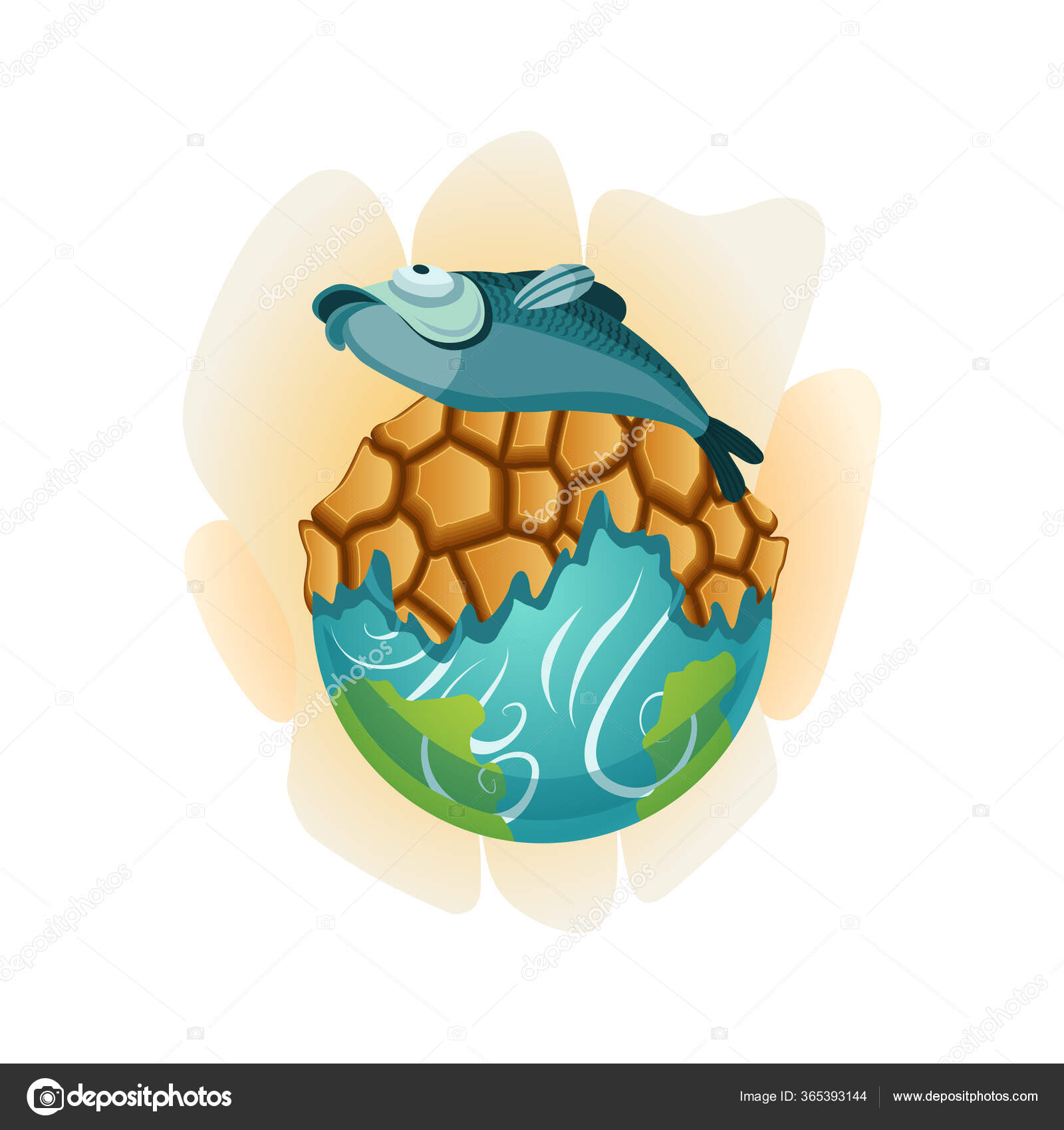 El calentamiento global de la Tierra. Planeta vectorial con tierra seca y peces muertos. Afiche de El calentamiento global de la Tierra. Planeta vectorial con tierra seca y peces muertos. Afiche de