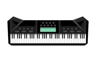 Müzik klavyesi enstrümanı. Bir sentezleyicinin izole edilmiş görüntüsü. Vektör illüstrasyon - Müzisyen ekipmanı. Müzik aşığı için araç