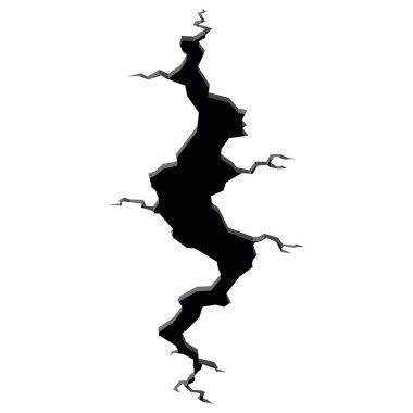 Deprem çatlakları. Delik etkisi ve çatlak yüzey. Topraktaki çatlaklar ve Dünya 'nın yok oluşu izole edilmiş vektör karikatürünü çatlatıyor. Vektör illüstrasyonu