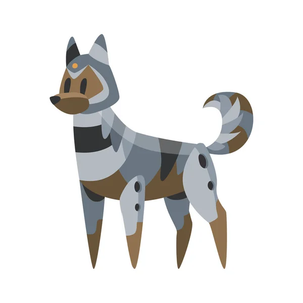 Mechanischer Roboterhund Vector Cartoon. Spielzeug-Androiden mit künstlicher Intelligenz, Haustier für Spiele. Kreatur, die von Menschen produziert wird. Futuristische künstliche Haustierfreundetechnologie — Stockvektor