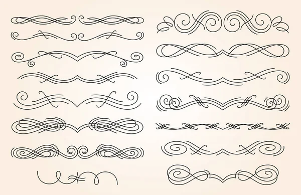 Set of different thin hand drawn text dividers for your design. Ink borders. Vector decorative flourishes elements on white background. Hand drawn swirl dividers — Stock Illustration Set of different thin hand drawn text dividers for your design. Ink borders. Vector decorative flourishes elements on white background. Hand drawn swirl dividers Stock Vector