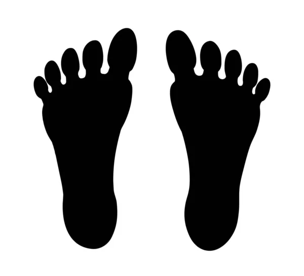 Emberi láb fekete sziluett. Szimbólum lábnyom lábujjakkal. Utazó ember, nyomkövető. Fehér alapon izolált vektorillusztráció — Stock Vector