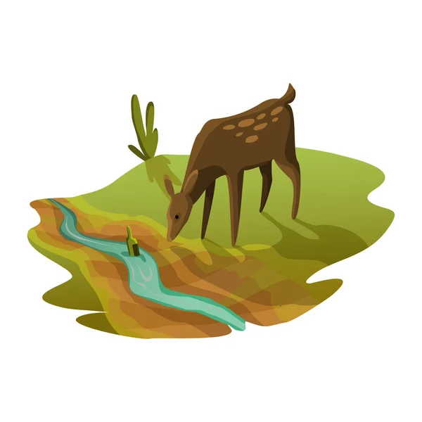 地球温暖化。川からのイクラの飲料水はほとんど乾燥している。警告生態ポスター。コンセプト｜世界の干ばつ — ストックベクタ