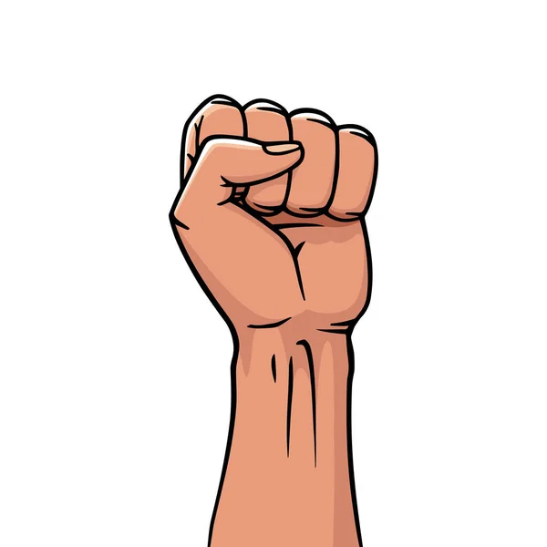 Победитель поднял сжатый кулак. Дизайн логотипа, концепция победы. Человеческая рука в воздухе. Задняя сторона. Векторная иллюстрация — стоковый вектор