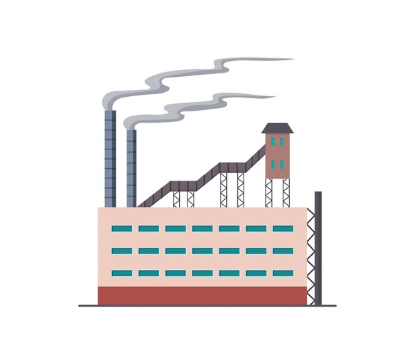 Fakori vagy erőmű lapos kialakítású vektor illusztráció. Gyártó ipari épület finomító gyár vagy atomerőmű. Épület nagy üzem vagy gyár cső füst — Stock Vector