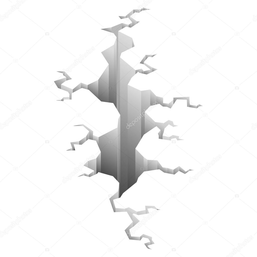 Earthquake crack. Hole in ground with cracking and earth destruction cracks isolated vector cartoon. Damage breaks surface isolated on white