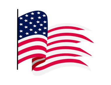 Amerika Birleşik Devletleri bayrağı sallıyor. Dalgalı Amerikan Bayrağı tasviri. Ulusal sembol, beyaz arkaplanda Amerikan bayrağı - vektör illüstrasyonu