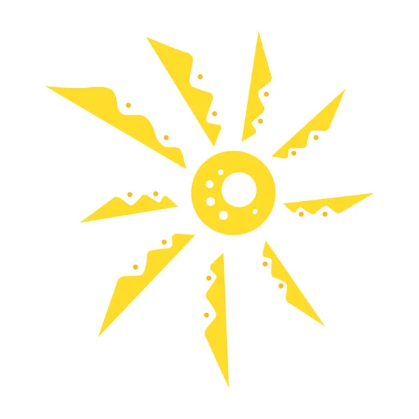 Śliczna zabawna ikona słońca. Jasna i piękna postać z kreskówki. Abstrakcyjny żółty kształt słońca. Ręcznie rysowane słońce bazgrołów. Ikona logo słońca. Ilustracja wektora — Wektor stockowy