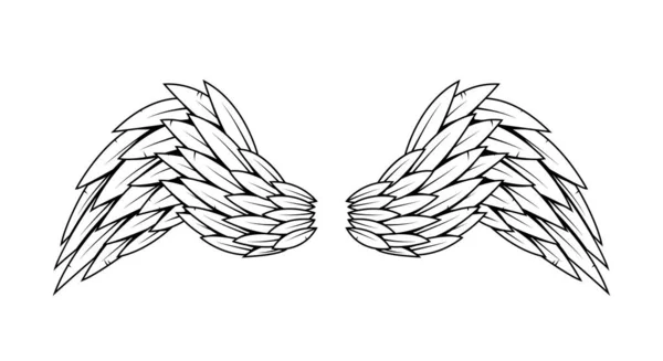 고전적 인 전언의 날개. 모노크롬 방식의 새 날개. 색의 디자인 요소. 노골적 인 스케치 — 스톡 벡터