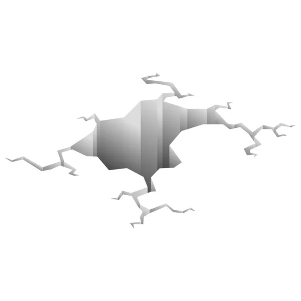 Aardbeving barst. Gat in de grond met kraken en aarde vernietiging scheuren geïsoleerde vector cartoon. Schade breekt oppervlak geïsoleerd op wit — Stockvector