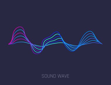 Vektör müzik ses dalgaları. Müzikal bar kavramı. Ses dijital dengeleyici teknolojisi, konsol paneli, müzikal nabız. Dinamik ışık akışı, neon ışık efektiyle