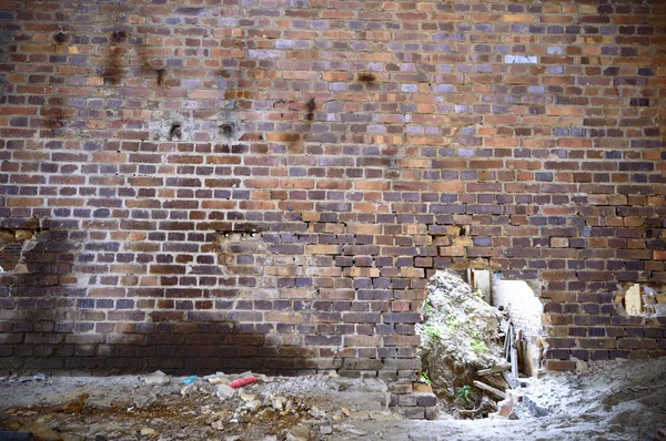 Wide Angle View Old Wall Abandoned Factory Building — Stock Photo, Image