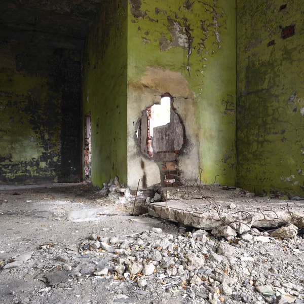 Vue Grand Angle Vieux Mur Abandonné Bâtiment Usine — Photo