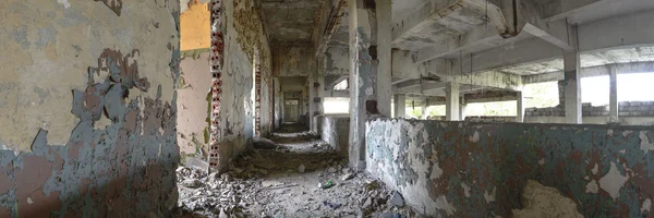 Amplia Vista Angular Viejo Edificio Fábrica Abandonado Pared — Foto de Stock