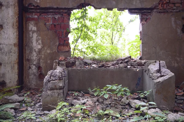 Weitwinkelblick Auf Eine Alte Mauer Verlassene Fabrikhalle — Stockfoto