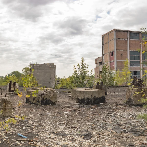 Amplia Vista Angular Viejo Edificio Fábrica Abandonado Pared — Foto de Stock