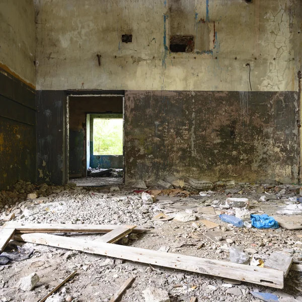 Vista Grandangolare Vecchio Edificio Fabbrica Abbandonato Muro — Foto Stock