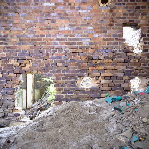 Wide Angle View Old Wall Abandoned Factory Building — Stock Photo, Image