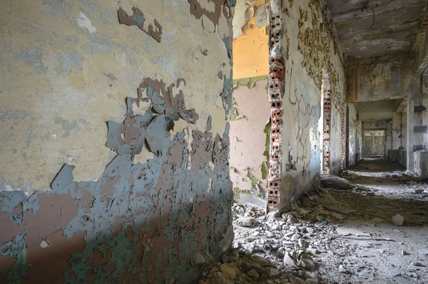 Wide Angle View Old Wall Abandoned Factory Building — Stock Photo, Image