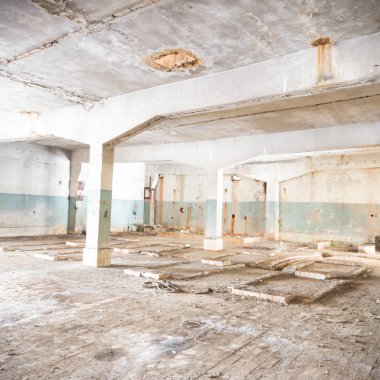 Çok kirlenmiş endüstriyel bir fabrikanın kalıntıları, sanayi serisi.