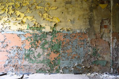 Terk edilmiş eski bir fabrika binasının geniş açılı görüntüsü