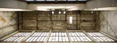 Çok kirlenmiş endüstriyel bir fabrikanın kalıntıları, sanayi serisi.