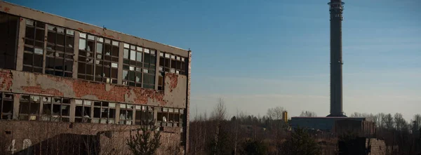 Zříceniny Velmi Silně Znečištěné Průmyslové Továrny Průmyslové Řady — Stock fotografie