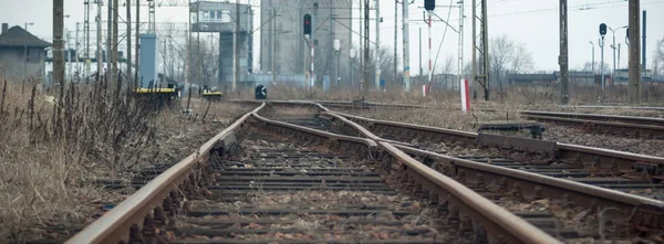 Pohled Železniční Trať Slunečného Dne — Stock fotografie